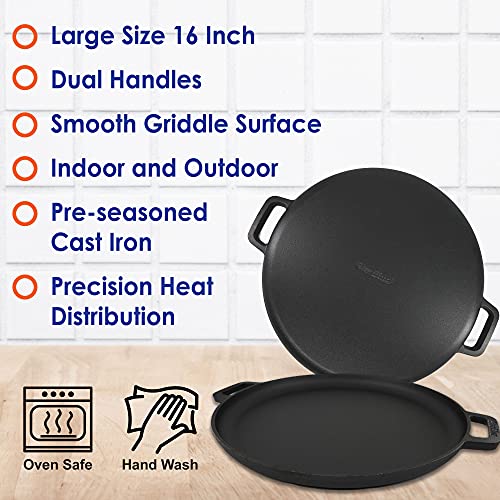 StarBlue 16 Inch Cast Iron Pizza Pan Round Griddle by StarBlue with FREE Silicone Handles and 30 Recipes Ebook– Pre-Seasoned Comal, Kitchen Essentials for Pizza Lovers, Baking, Grill, BBQ, Stove Oven Safe - Image 4