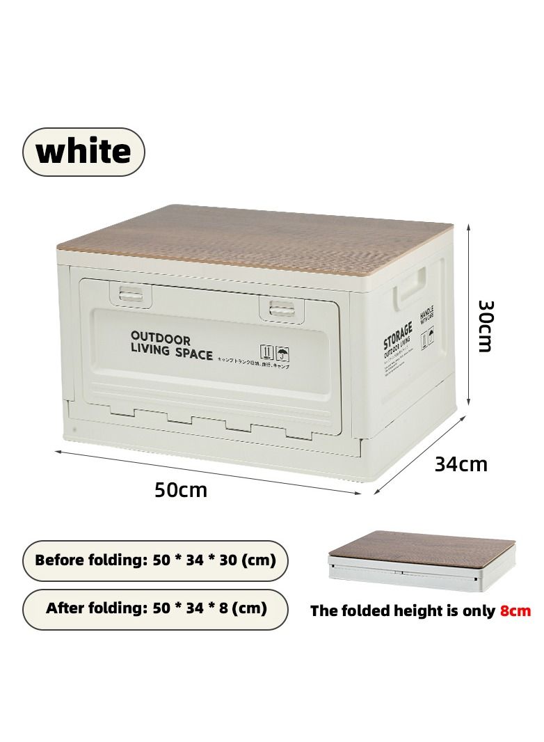 Old_Feller Outdoor Living Space Storage Box Multifunctional Outdoor Foldable Camping Table Storage Box 50L With Wooden Lid For Camping Fishing Picnic Camping Table Coffee Table Trunk Storage White 30x50x34cm - Image 1