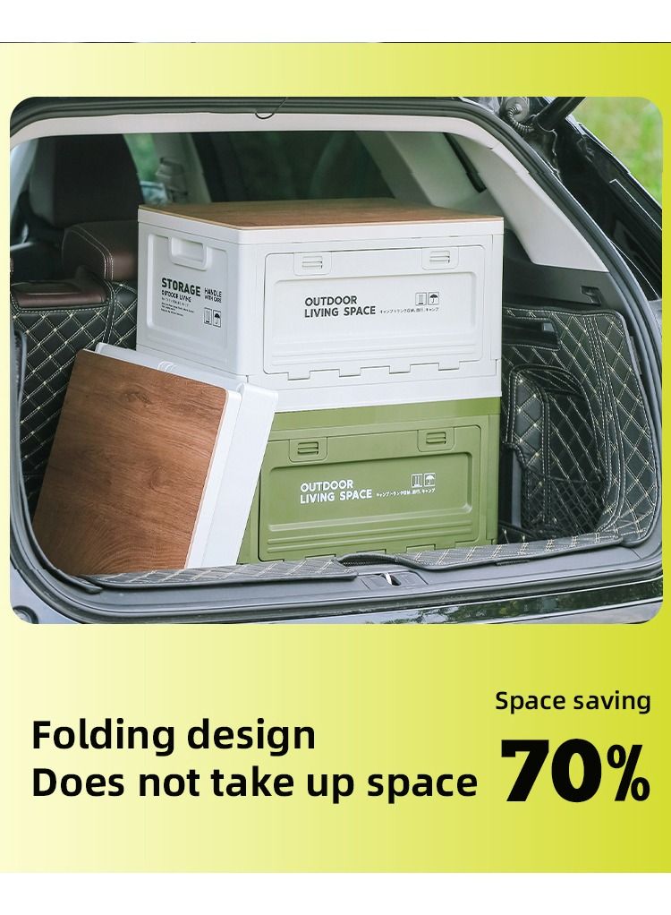 Old_Feller Outdoor Living Space Storage Box Multifunctional Outdoor Foldable Camping Table Storage Box 50L With Wooden Lid For Camping Fishing Picnic Camping Table Coffee Table Trunk Storage White 30x50x34cm - Image 4