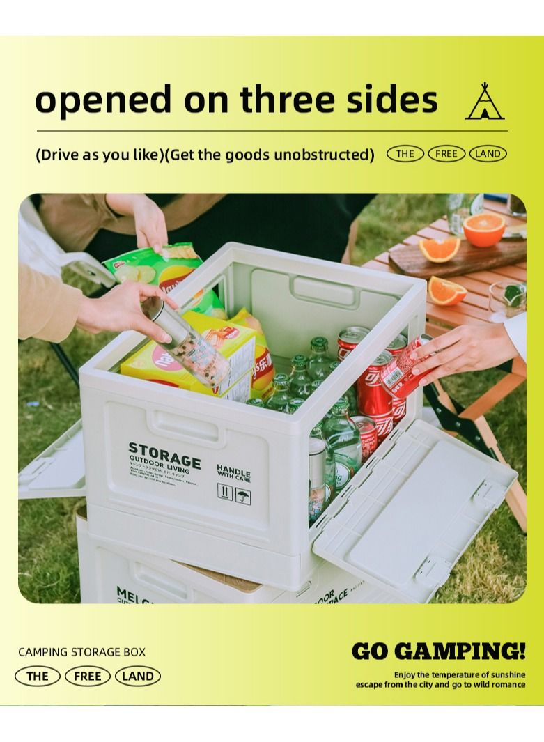 Old_Feller Outdoor Living Space Storage Box Multifunctional Outdoor Foldable Camping Table Storage Box 50L With Wooden Lid For Camping Fishing Picnic Camping Table Coffee Table Trunk Storage White 30x50x34cm - Image 3