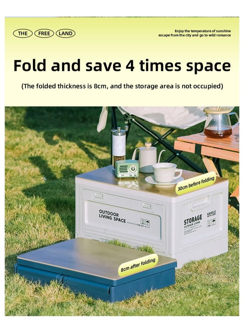 Old_Feller Outdoor Living Space Storage Box Multifunctional Outdoor Foldable Camping Table Storage Box 50L With Wooden Lid For Camping Fishing Picnic Camping Table Coffee Table Trunk Storage White 30x50x34cm - Image 5
