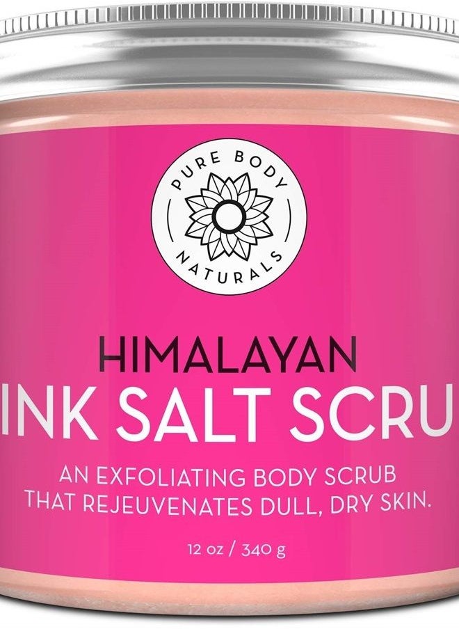 PURE BODY NATURALS Himalayan Salt Scrub, 12 ounces | Natural Face, Body, Hand, Foot and Skin Exfoliator | Facial Exfoliating Pink Salt with Sweet Almond Oil, Jojoba Oil, Vitamin E, and Aloe Vera  - Image 1