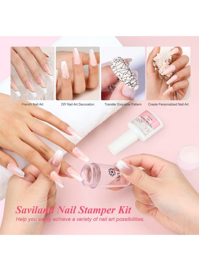 Saviland French Manicure Kit: French Tip Nail Stamp with White Gel Nail Polish Set, Jelly Silicone Nail Stamper Nail Stamper Kit for French Nails Home DIY Nail Salon - Image 1