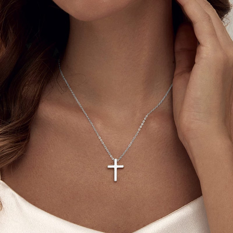 Zeffy Cross Necklace for Women 18k Silver Plated Tiny Cross Pendant Necklace for Women Simple Layered Cross Necklaces - Image 2