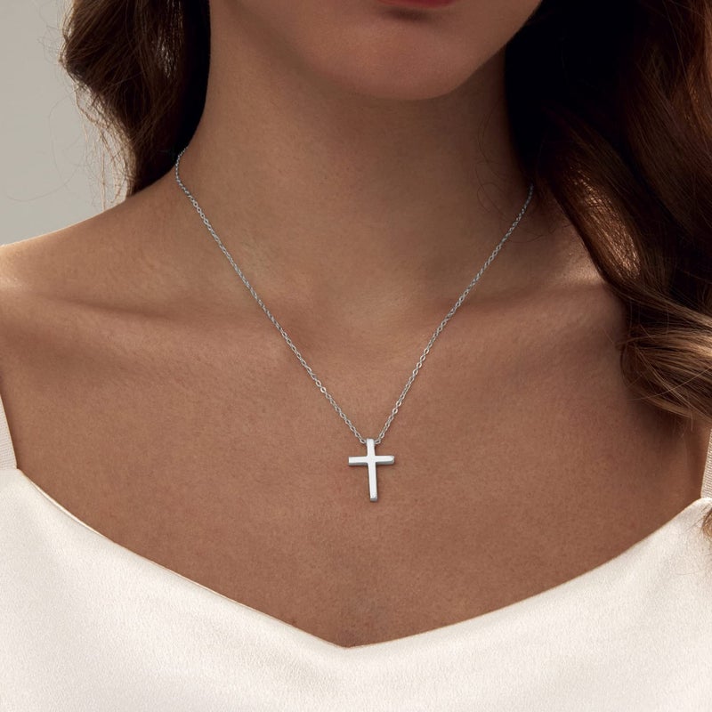 Zeffy Cross Necklace for Women 18k Silver Plated Tiny Cross Pendant Necklace for Women Simple Layered Cross Necklaces - Image 3
