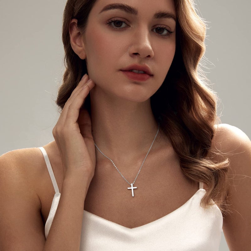Zeffy Cross Necklace for Women 18k Silver Plated Tiny Cross Pendant Necklace for Women Simple Layered Cross Necklaces - Image 4