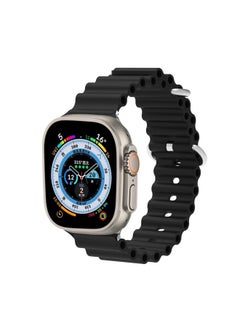 Replacement Strap Ocean Silicone Metal Head Watch Band For Apple Watch Ultra 49mm&Watch Ultra 2 49mm / Series 9&8&7 45mm / SE 3&SE 2&6&SE&5&4 44mm / 3&2&1 42mm Black