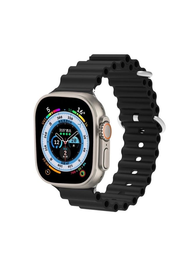 Generic - Replacement Strap Ocean Silicone Metal Head Watch Band For Apple Watch Ultra 49mm&Watch Ultra 2 49mm / Series 9&8&7 45mm / SE 3&SE 2&6&SE&5&4 44mm / 3&2&1 42mm Black - Image 1