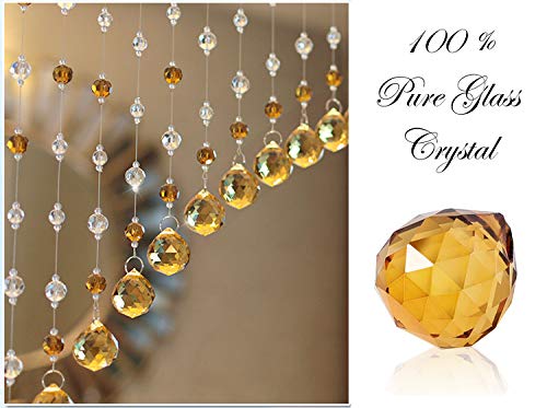 PINDIA Fancy Sparkling 7 Feet Wide Arch Bead Hanging Curtain with Pure Glass Drops - Yellow (Set of 45 Strings) - Image 2