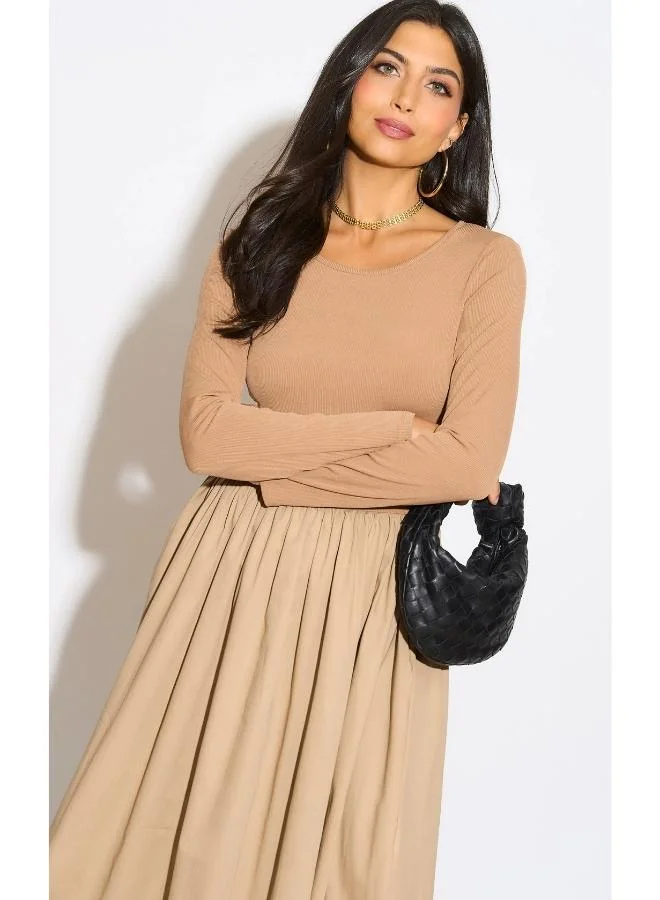 Hoxton Gal Tan Longsleeve Dress