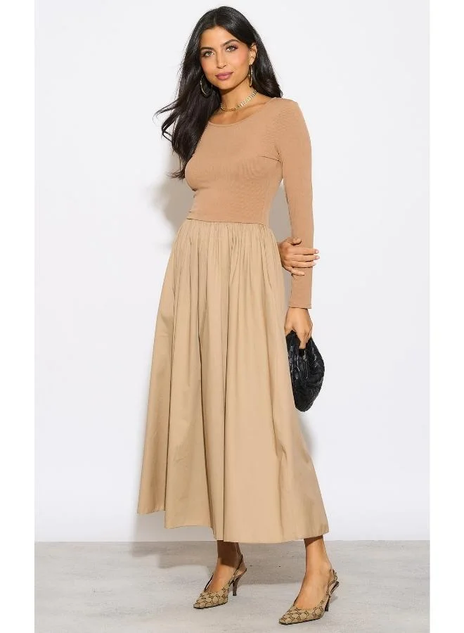 Hoxton Gal Tan Longsleeve Dress