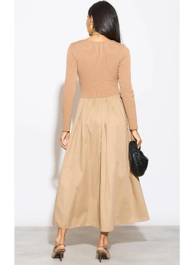 Hoxton Gal Tan Longsleeve Dress