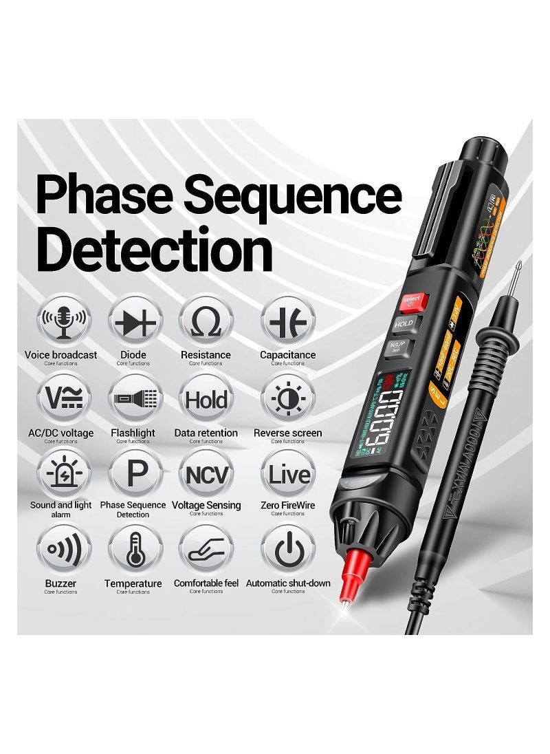 Generic Pen Type Digital Multimeter AC/DC Voltage Tester, 6000 Counts Intelligent Professional Current Meter Non-Contact Voltmeter Sensor Pen, Test with Resistance Continuity Capacitance Diode Live Wire  - Image 4