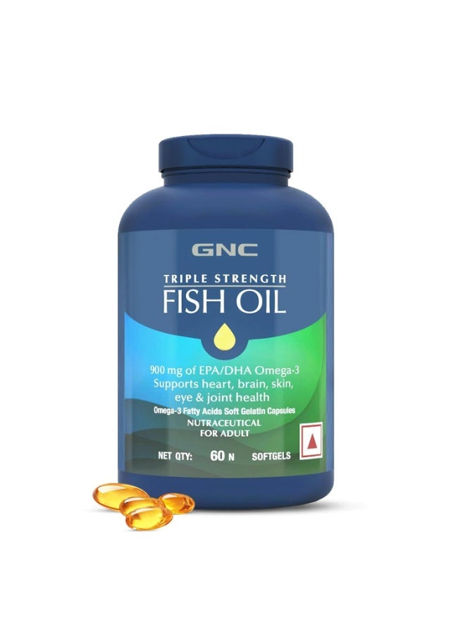 GNC Triple Strength Fish Oil 1500mg Omega-3 with 900mg EPA & DHA | 60 Softgels | For Heart, Healthy Cholesterol, Joint Comfort, Focus & Vision | Enteric-Coated for No Fishy Aftertaste |USA Formulated - Image 1