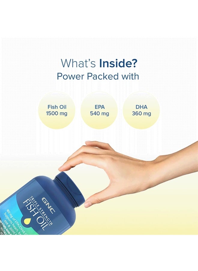 GNC Triple Strength Fish Oil 1500mg Omega-3 with 900mg EPA & DHA | 60 Softgels | For Heart, Healthy Cholesterol, Joint Comfort, Focus & Vision | Enteric-Coated for No Fishy Aftertaste |USA Formulated - Image 3