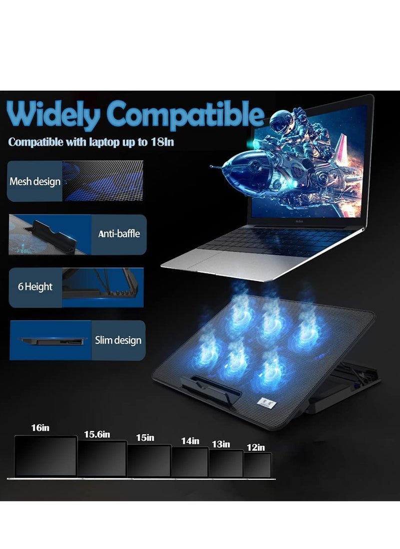 Arabest Laptop Cooling Pad, Necomi® Laptop Cooler Stand with 6 Quiet Cooling Fans and 6 Height Adjustable Dual USB Powered Gaming Laptop Cooling Stand for 12-17 Inch Laptop Computer  - Image 4