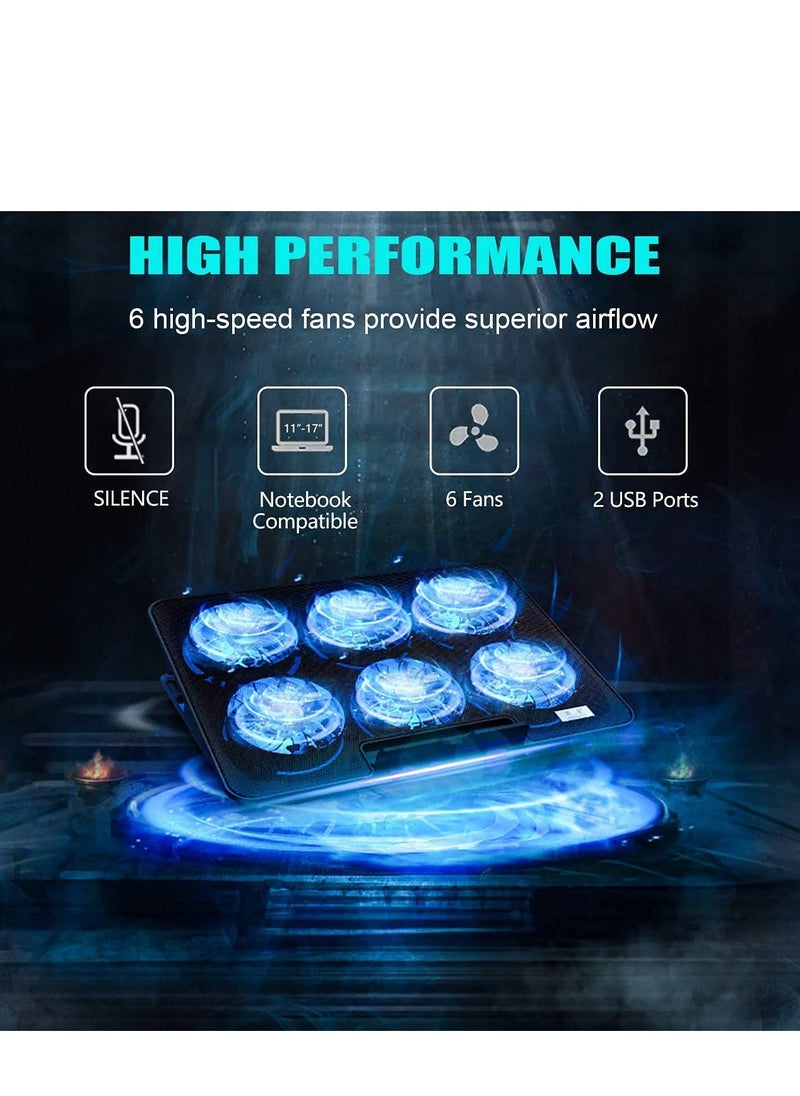 Arabest Laptop Cooling Pad, Necomi® Laptop Cooler Stand with 6 Quiet Cooling Fans and 6 Height Adjustable Dual USB Powered Gaming Laptop Cooling Stand for 12-17 Inch Laptop Computer  - Image 2