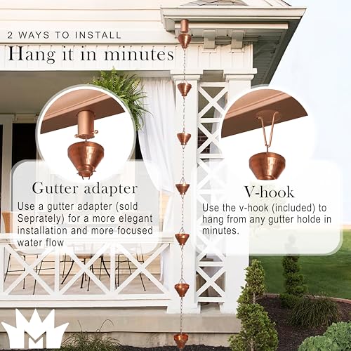 Monarch Rain Chains Pure Copper Siam Rain Chain, 8.5 ft Decorative Rain Catcher Chain for Gutters, Large Rain Chains for Outside, Rain Gutter Replacement Downspout - Image 4