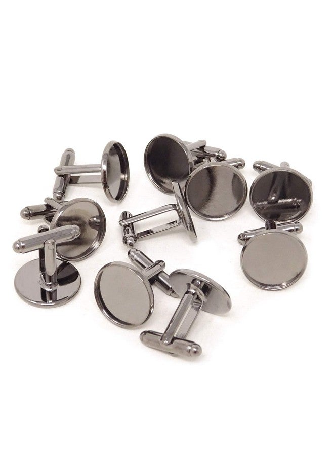 HONBAY 10Pcs(5 Pairs) 16Mm Brass French Style Cufflink With Blank Round Tray For 16Mm Round Cabochons (Gun Black) - Image 1