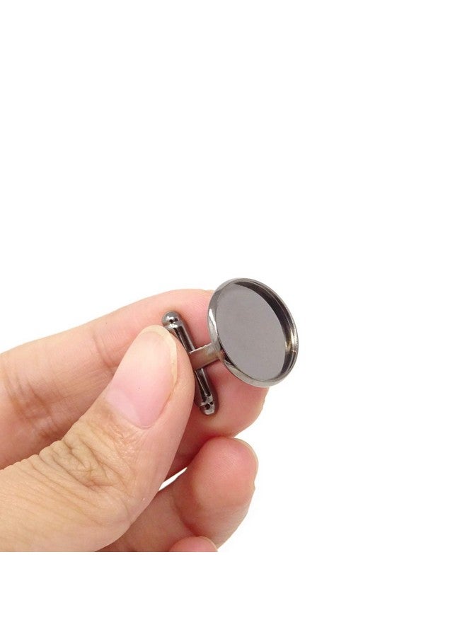 HONBAY 10Pcs(5 Pairs) 16Mm Brass French Style Cufflink With Blank Round Tray For 16Mm Round Cabochons (Gun Black) - Image 3