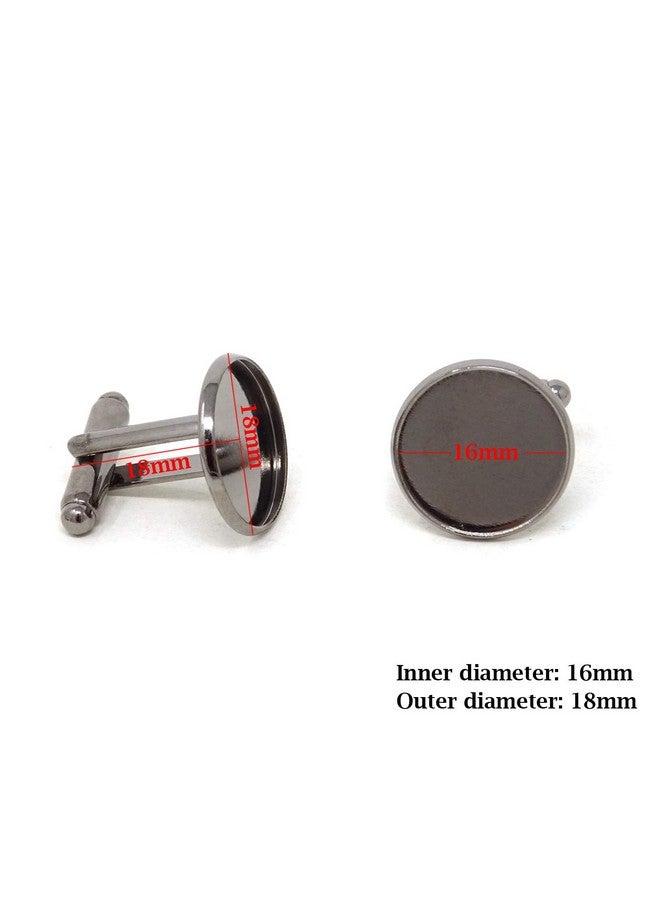 HONBAY 10Pcs(5 Pairs) 16Mm Brass French Style Cufflink With Blank Round Tray For 16Mm Round Cabochons (Gun Black) - Image 4