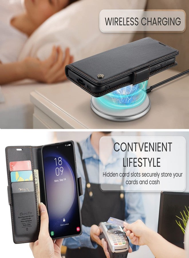 جراب محفظة SINIANL لهاتف سامسونج جالاكسي S23 مزود بتقنية حجب RFID، جراب محفظة سامسونج S23 للنساء والرجال مع حامل بطاقات، مشبك مغناطيسي، مسند، جراب جلدي أسود قابل للطي لهاتف جالاكسي S23 - Image 3