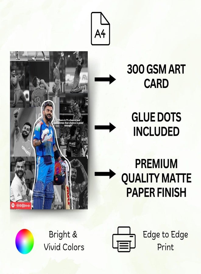 Posters Inc Cricket Posters Room Virat Kohli A4 Size Pack Of 6 Printed On 300 Gsm Matte Paper With Glue Dots Included Virat Kohli Poster For Room Wall Decoration For Bedroom - Image 5