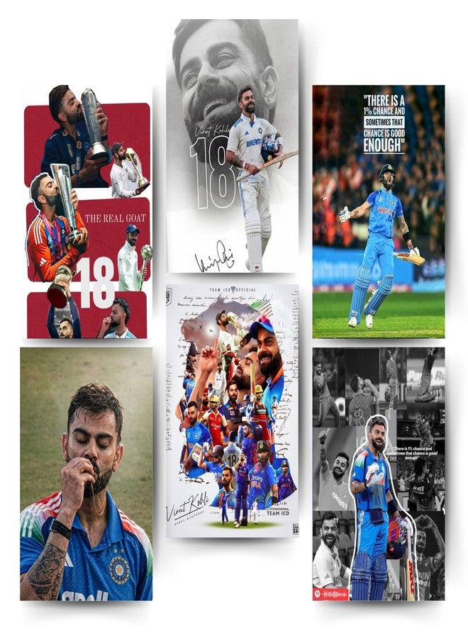Posters Inc Cricket Posters Room Virat Kohli A4 Size Pack Of 6 Printed On 300 Gsm Matte Paper With Glue Dots Included Virat Kohli Poster For Room Wall Decoration For Bedroom - Image 1
