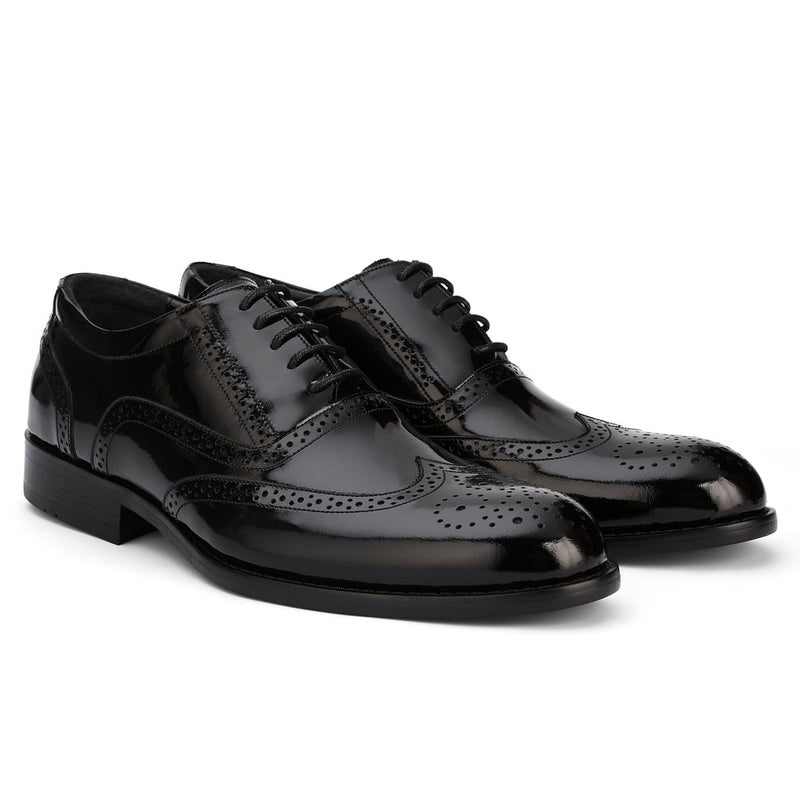 Brio Oxford Brogue Gloss Shoes - Black