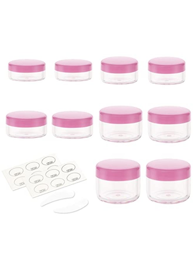 ZEJIA 10pcs Small Travel Containers Pink Sample Containers with Screw Lids 5 Size 35101520 Gram Sample Jars with 12pcs Labels and 2pcs Mini Disposable Spatula Makeup Sample Containers BPA Free - Image 1