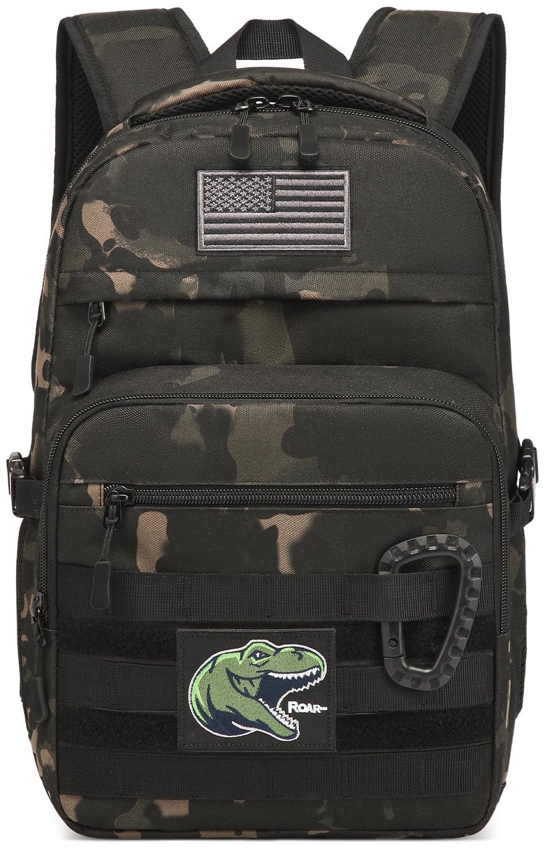 SunForMorning Kids Tactical Backpack Army Molle Bookbag Military Boys Backpack for School, Outdoor, Camping (Includes 2 Patches+1Carabiner), Black CM - Image 1