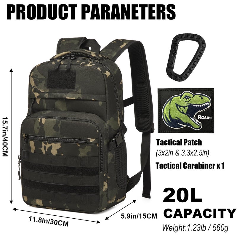 SunForMorning Kids Tactical Backpack Army Molle Bookbag Military Boys Backpack for School, Outdoor, Camping (Includes 2 Patches+1Carabiner), Black CM - Image 2