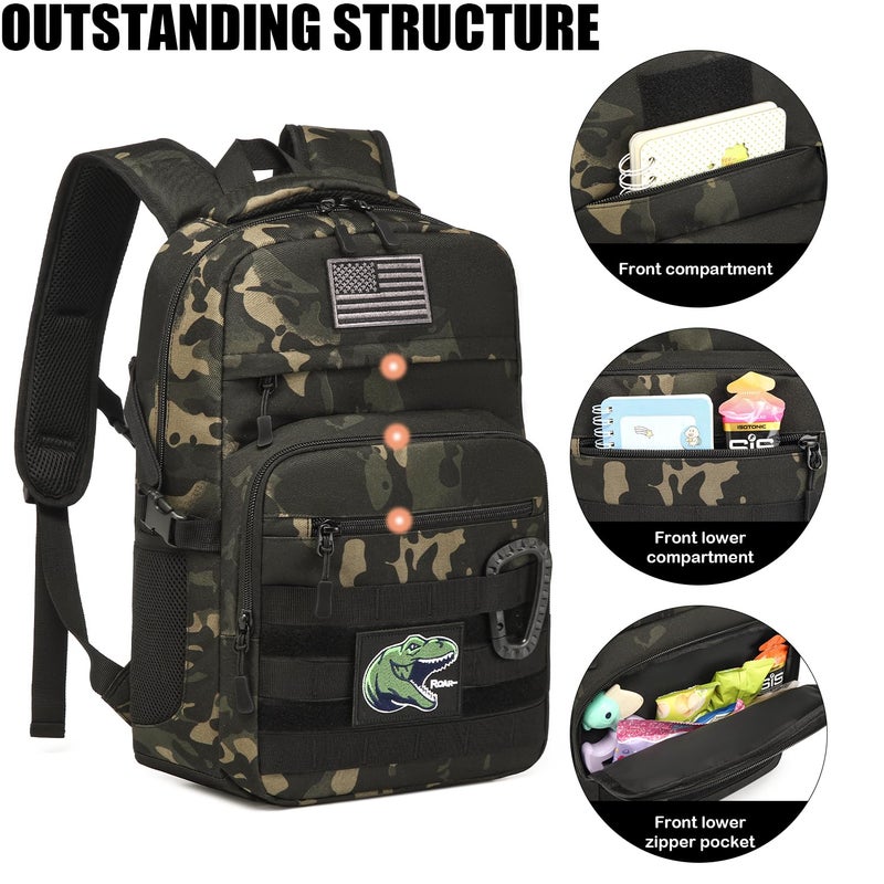 SunForMorning Kids Tactical Backpack Army Molle Bookbag Military Boys Backpack for School, Outdoor, Camping (Includes 2 Patches+1Carabiner), Black CM - Image 3