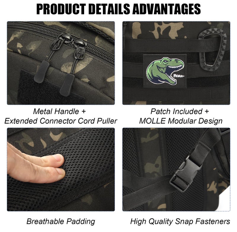 SunForMorning Kids Tactical Backpack Army Molle Bookbag Military Boys Backpack for School, Outdoor, Camping (Includes 2 Patches+1Carabiner), Black CM - Image 5