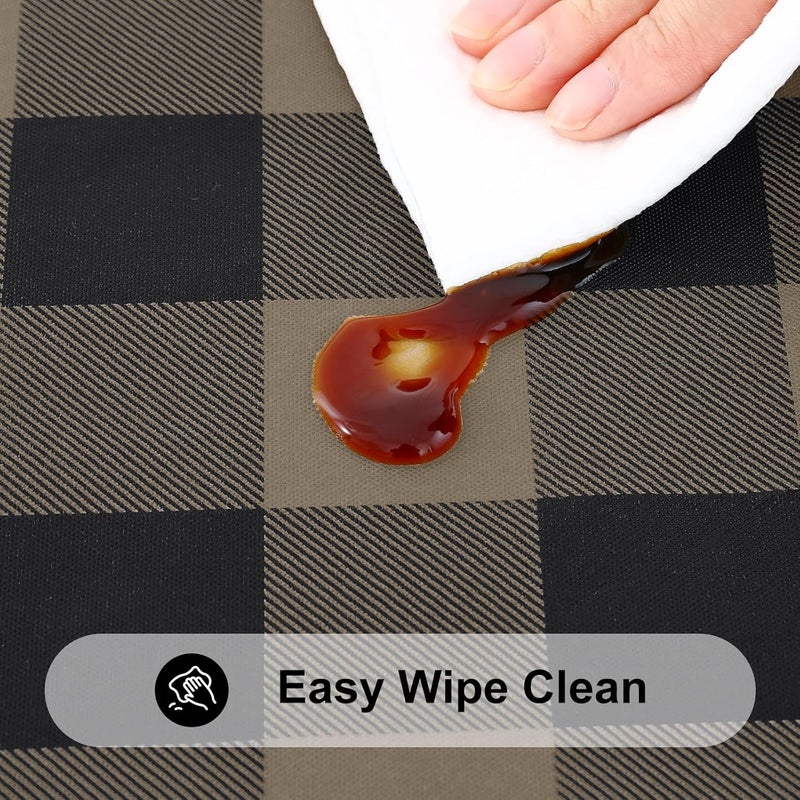 smiry Rectangle Picnic Table Cloth, Elastic Waterproof Fitted Vinyl Tablecloths, Flannel Backed Buffalo Plaid Table Covers for Dining, Camping, Outdoor (Black and Khaki, 30" x 72") - Image 4