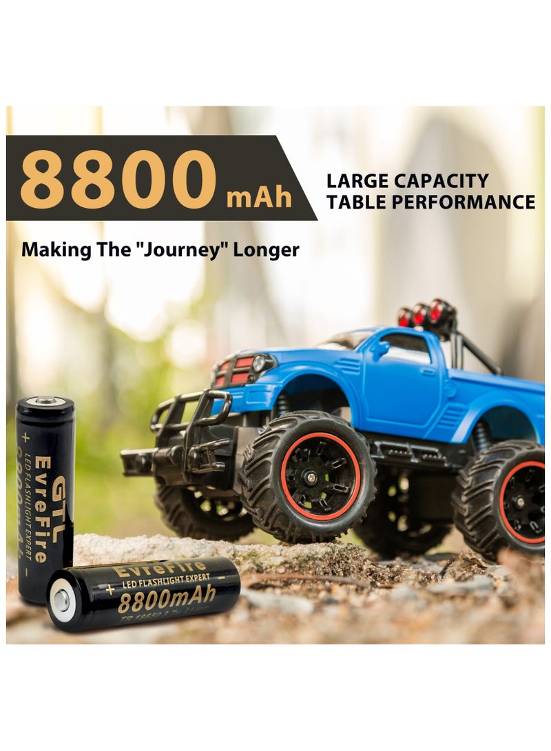 2Pack 18650 3.7Volts 8800mAh Rechargeable Batteries, Pre-Charged High Capacity Battery with Long-Lasting Power for,Camera Flashlight, Electronic Devices, Headlamps, Path Lights,Toys  - Image 2