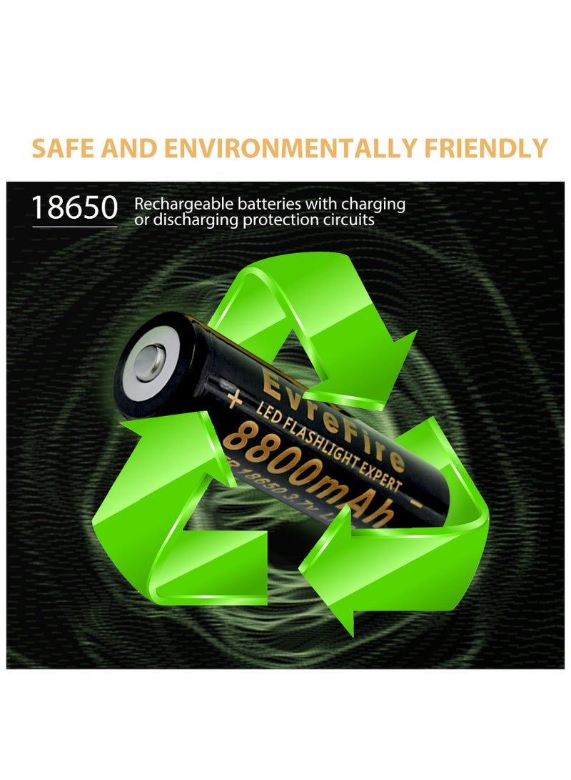 2Pack 18650 3.7Volts 8800mAh Rechargeable Batteries, Pre-Charged High Capacity Battery with Long-Lasting Power for,Camera Flashlight, Electronic Devices, Headlamps, Path Lights,Toys  - Image 3