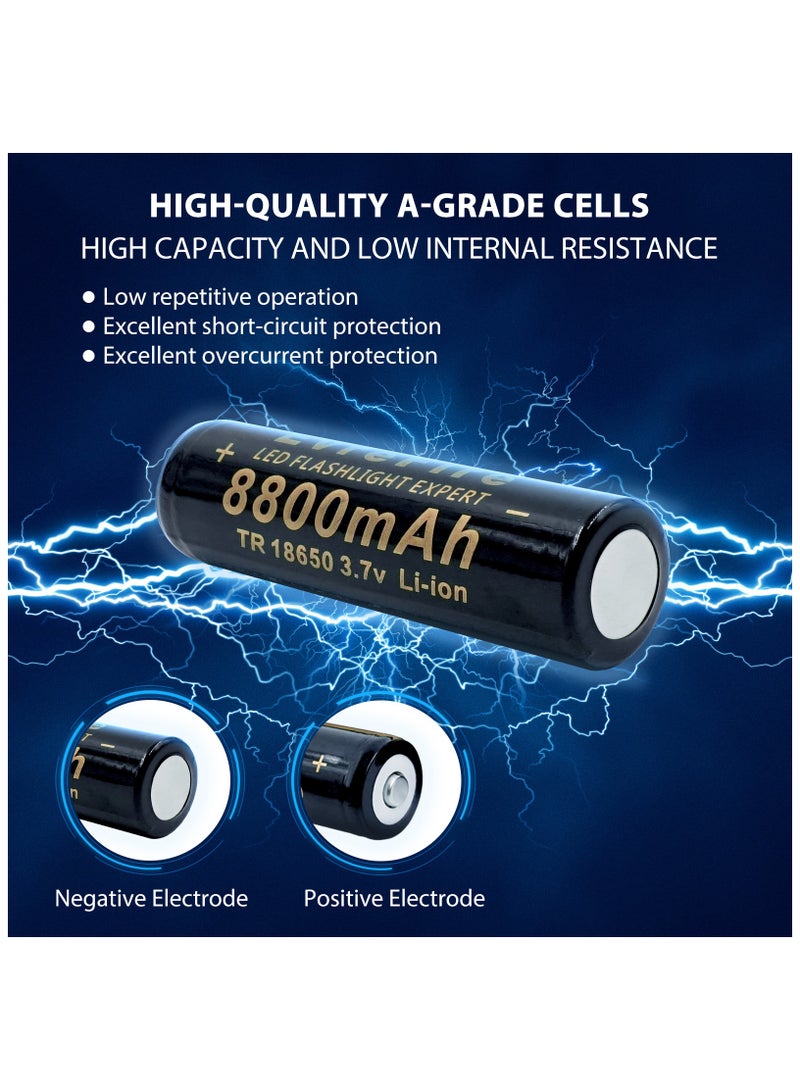 2Pack 18650 3.7Volts 8800mAh Rechargeable Batteries, Pre-Charged High Capacity Battery with Long-Lasting Power for,Camera Flashlight, Electronic Devices, Headlamps, Path Lights,Toys  - Image 4
