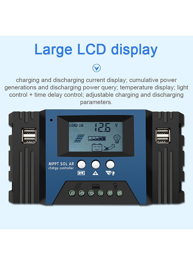 Generic - 40A MPPT Solar Charge Controller 12/24V Auto Focus Solar Panel Controller Battery Intelligent Regulator with 4 USB Output Adjustable Parameter LCD Display Timer Setting - Image 1