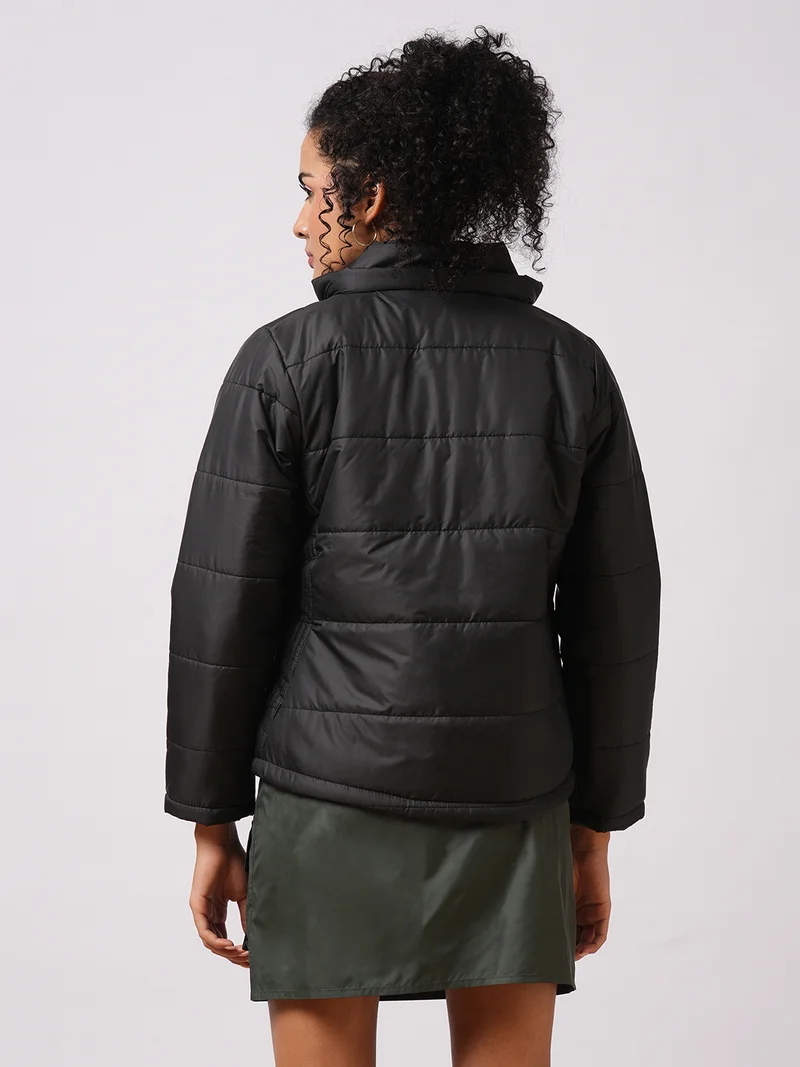 globus Women Hooded Solid Casual Puffer Reversible Jacket