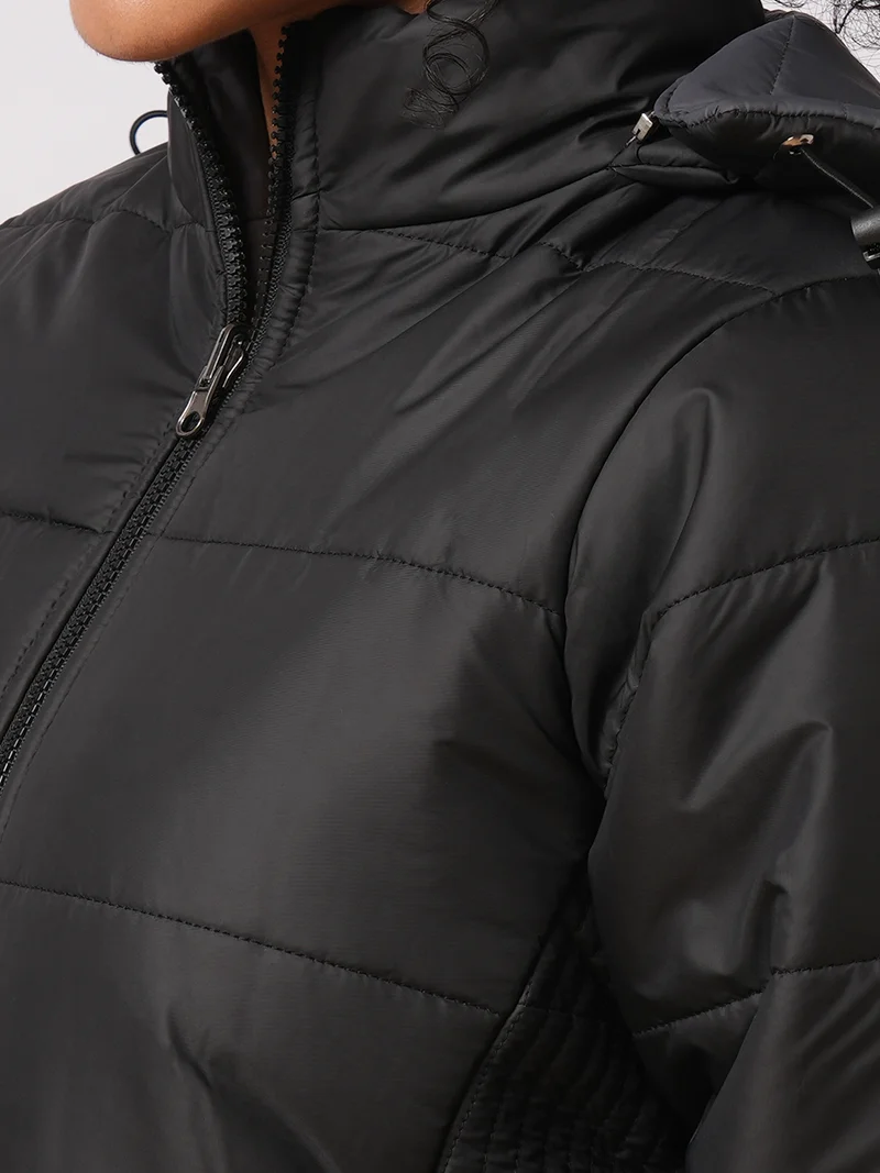 globus Women Hooded Solid Casual Puffer Reversible Jacket