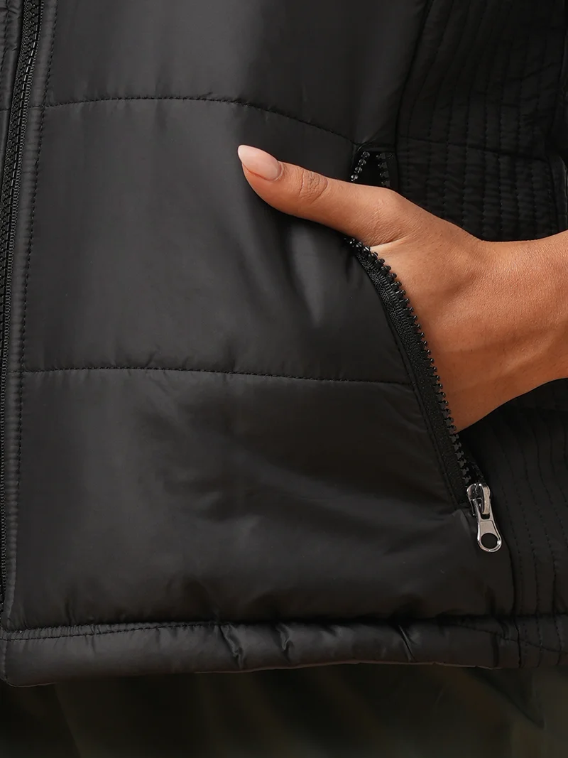 globus Women Hooded Solid Casual Puffer Reversible Jacket