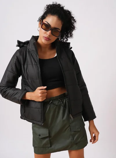 globus Globus Women Hooded Solid Casual Puffer Reversible Jacket