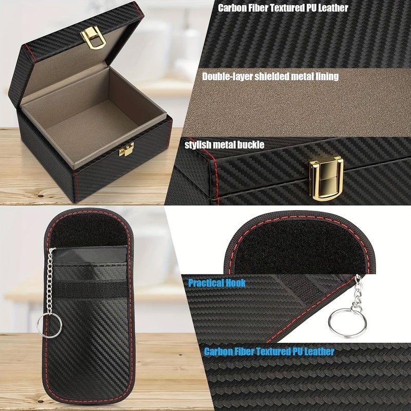 Blue Faraday Box And 2 Pouches Set Car Key Signal Blocker Anti Theft RFID Shield Case For Keyless Entry Fobs Relay Compatible With Smart Locks Door Openers And Systems - Image 4