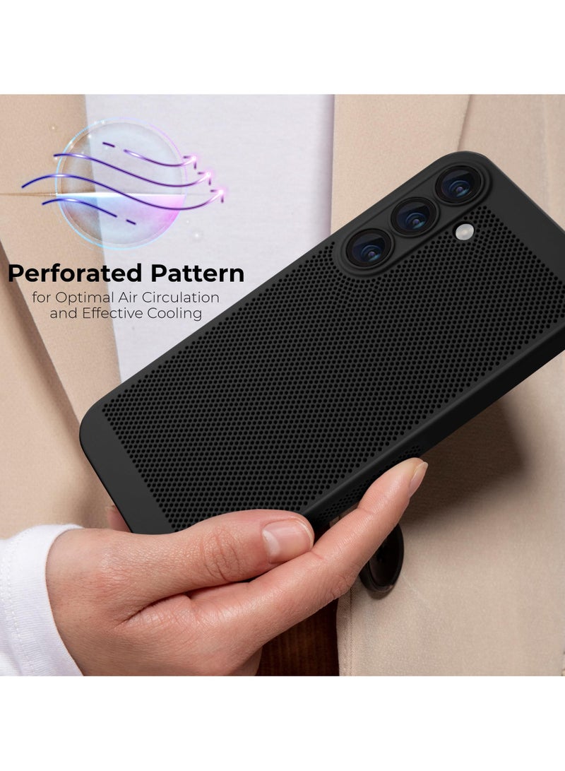 Heat Dissipation Case with Built in Camera Lens Protector Slim Fit Breathable Cooling Anti Fingerprint Hard PC Back Shockproof Cover For Samsung Galaxy A15 (Black) - Image 2