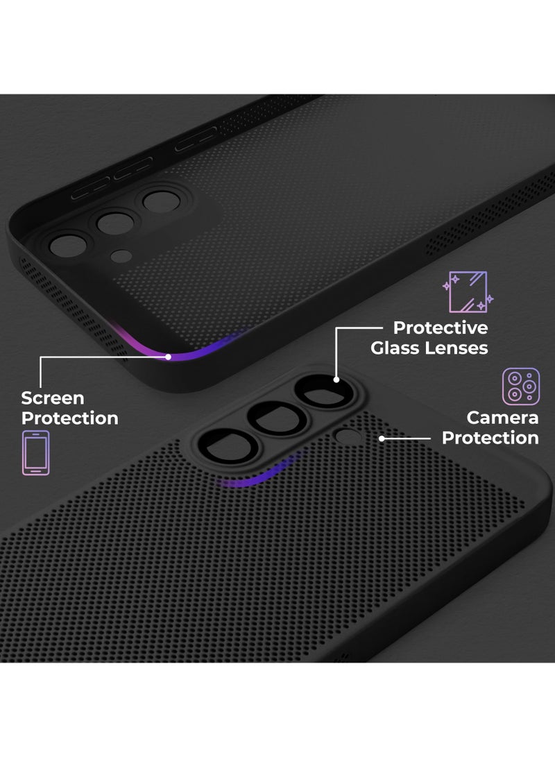 Heat Dissipation Case with Built in Camera Lens Protector Slim Fit Breathable Cooling Anti Fingerprint Hard PC Back Shockproof Cover For Samsung Galaxy A15 (Black) - Image 3