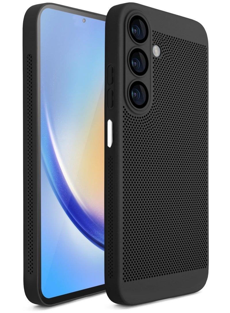Heat Dissipation Case with Built in Camera Lens Protector Slim Fit Breathable Cooling Anti Fingerprint Hard PC Back Shockproof Cover For Samsung Galaxy A15 (Black) - Image 1