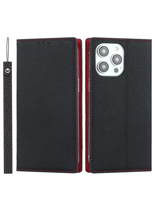 اس-توب جراب لهاتف iPhone 14 Pro مصنوع من الجلد الطبيعي بنسيج الليتشي - Image 1