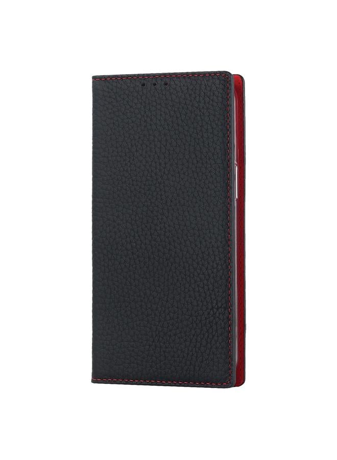 اس-توب جراب لهاتف iPhone 14 Pro مصنوع من الجلد الطبيعي بنسيج الليتشي - Image 2