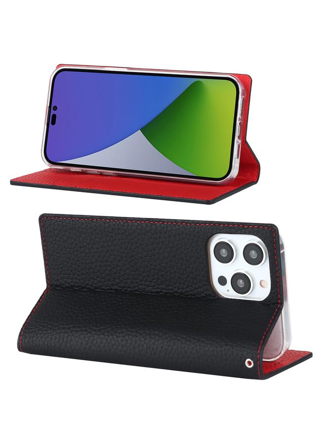 اس-توب جراب لهاتف iPhone 14 Pro مصنوع من الجلد الطبيعي بنسيج الليتشي - Image 5